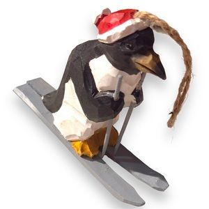 WISTERIA Rustic Hand Carved Wood Penguin Christmas Ornament - Snow Critters